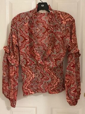 Verry Voguish Paisley Wrap Blouse - Pink & Red
